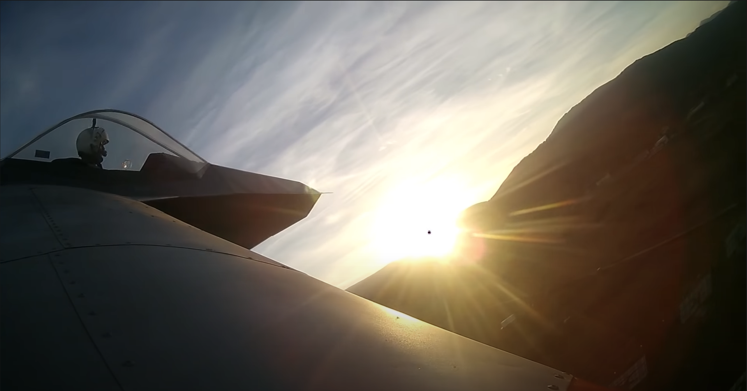 Photo of experimental arcraft SF-1 Archon flying into the sun.